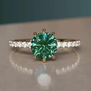 3.00ct Green Round Cut Diamond Pave Engagement Ring