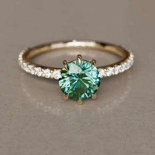 3.00ct Green Round Cut Diamond Pave Engagement Ring
