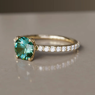 3.00ct Green Round Cut Diamond Pave Engagement Ring