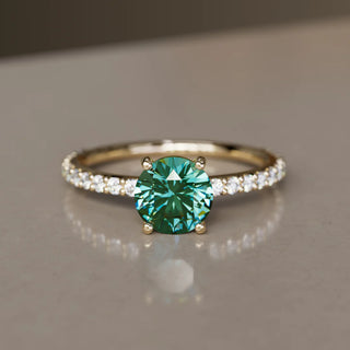 3.00ct Green Round Cut Diamond Pave Engagement Ring