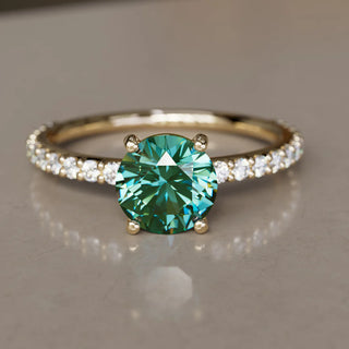3.00ct Green Round Cut Diamond Pave Engagement Ring
