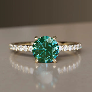 3.00ct Green Round Cut Diamond Pave Engagement Ring