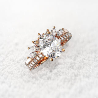 2.0TCW Oval Pave Moissanite Diamond Bridal Engagement Ring Set With Dubble Band