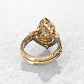 2.0TCW Pear Halo Cluster Moissanite Diamond Unique Bridal Engagement Ring Set