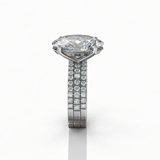 7.0TCW Oval Pave Moissanite Diamond Antique Bridal Engagement Ring Set With Dubble Band