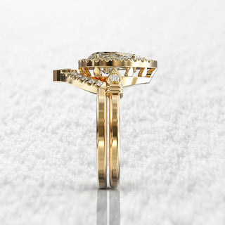 2.0TCW Pear Halo Cluster Moissanite Diamond Unique Bridal Engagement Ring Set