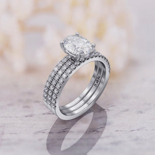 1.5TCW Oval Pave Moissanite Diamond Bridal Engagement Ring Set With 2 Eternity Band