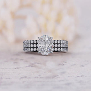1.5TCW Oval Pave Moissanite Diamond Bridal Engagement Ring Set With 2 Eternity Band