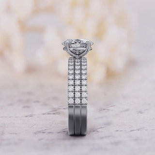 1.5TCW Oval Pave Moissanite Diamond Bridal Engagement Ring Set With 2 Eternity Band