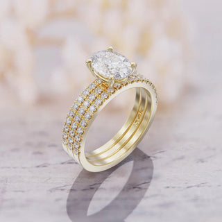 1.5TCW Oval Pave Moissanite Diamond Bridal Engagement Ring Set With 2 Eternity Band