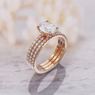 1.5TCW Oval Pave Moissanite Diamond Bridal Engagement Ring Set With 2 Eternity Band