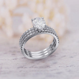 1.5TCW Oval Pave Moissanite Diamond Bridal Engagement Ring Set With 2 Eternity Band
