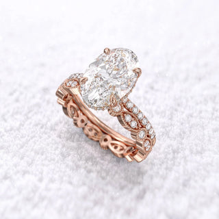 3.0TCW Oval Hidden Halo Pave Moissanite Diamond Antique Bridal Engagement Ring Set