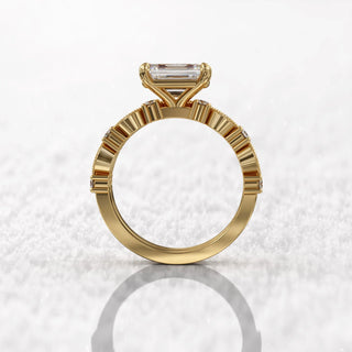 1.6TCW Emerald Cut East West Pave Moissanite Diamond Bridal Engagement Ring Set