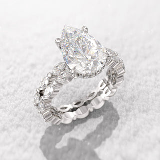3.0TCW Pear Hidden Halo Pave Moissanite Diamond Vintage Bridal Engagement Ring Set