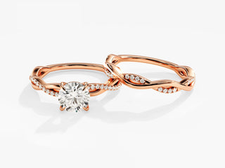 1.0TCW Round Twisted Pave Moissanite Diamond Unique Bridal Engagement Ring Set