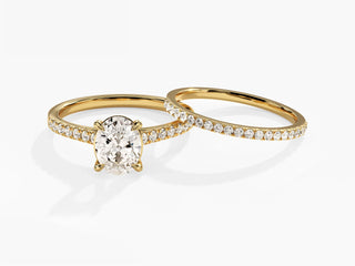 1.5TCW Oval Pave Moissanite Diamond Vintage Bridal Engagement Ring Set