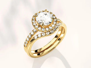 1.0TCW Round Halo Pave Moissanite Diamond Unique Bridal Engagement Ring Set