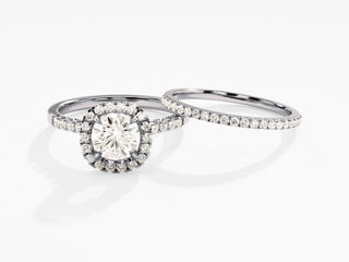 1.0TCW Cushion Cut Halo Pave Moissanite Diamond Unique Bridal Engagement Ring Set