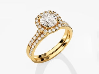 1.0TCW Cushion Cut Halo Pave Moissanite Diamond Unique Bridal Engagement Ring Set