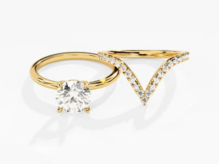 1.5TCW Round Solitaire Moissanite Diamond Unique Bridal Engagement Ring Set
