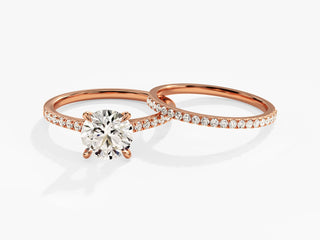 1.5TCW Round Pave Moissanite Diamond Vintage Bridal Engagement Ring Set