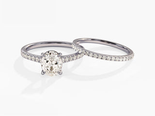 1.5TCW Oval Pave Moissanite Diamond Vintage Bridal Engagement Ring Set