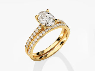 1.5TCW Oval Pave Moissanite Diamond Vintage Bridal Engagement Ring Set