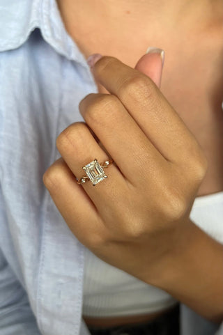 2.0TCW Emerald Cut Twig Moissanite Diamond Classic Bridal Engagement Ring Set