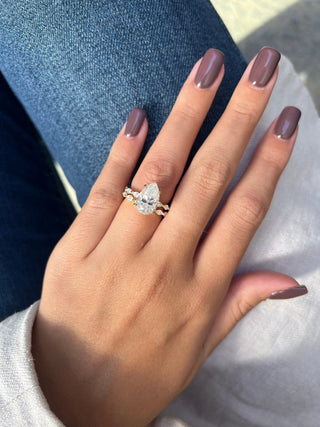 3.0TCW Pear Hidden Halo Pave Moissanite Diamond Vintage Bridal Engagement Ring Set