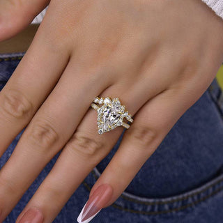 2.5CT Pear Moissanite Diamond Halo Pave Engagement Ring Set