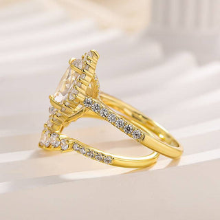 2.5CT Pear Moissanite Diamond Halo Pave Engagement Ring Set