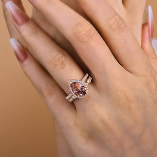 2.5CT Pear Moissanite Diamond Halo Pave Bridal Engagement Ring Set