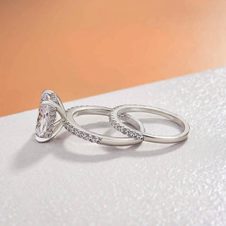 3.5CT Radiant Moissanite Diamond Hidden Halo Pave Bridal Engagement Ring Set