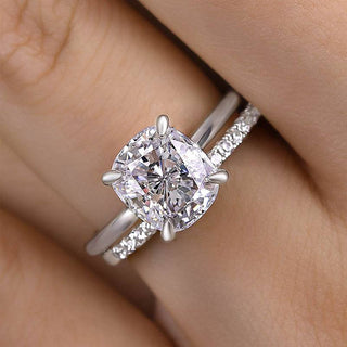 3.0CT Cushion Moissanite Diamond Hidden Halo Pave Bridal Engagement Ring Set