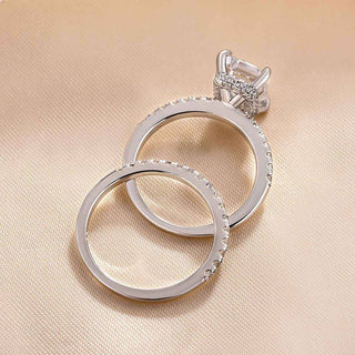 2.0CT Cushion Moissanite Diamond Hidden Halo Pave Bridal Engagement Ring Set