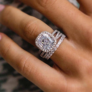 3.0CT Cushion Moissanite Diamond Halo Pave Bridal Engagement Ring Set