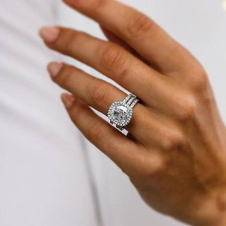 3.0CT Cushion Moissanite Diamond Halo Pave Bridal Engagement Ring Set