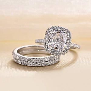 4.0CT Cushion Moissanite Diamond Halo Pave Bridal Engagement  Ring