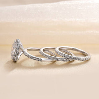 3.0CT Cushion Moissanite Diamond Halo Pave Bridal Engagement Ring Set
