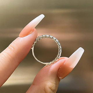 Round Moissanite Diamond Half Eternity Wedding Band