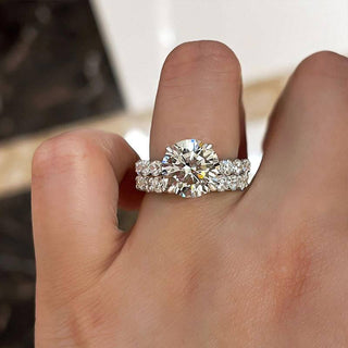 3.0CT Round Moissanite Diamond Hidden Halo Pave Bridal Engagement Ring