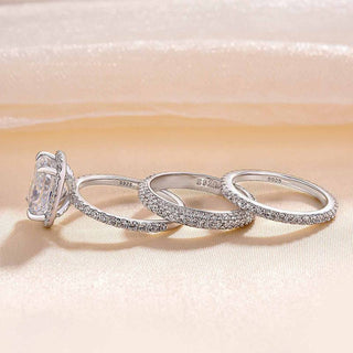 4.0CT Cushion Moissanite Diamond Halo Pave Bridal Engagement Ring Set