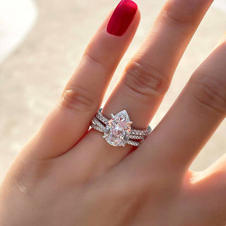 3.0CT Pear Moissanite Diamond Unique Bridal Engagement Ring Set