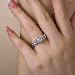 2.0CT Cushion Moissanite Diamond Hidden Halo Pave Bridal Engagement Ring Set