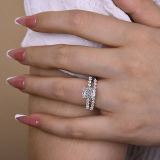 2.0CT Cushion Moissanite Diamond Hidden Halo Pave Bridal Engagement Ring Set