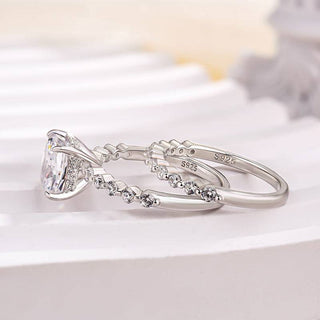 2.0CT Cushion Moissanite Diamond Hidden Halo Pave Bridal Engagement Ring Set