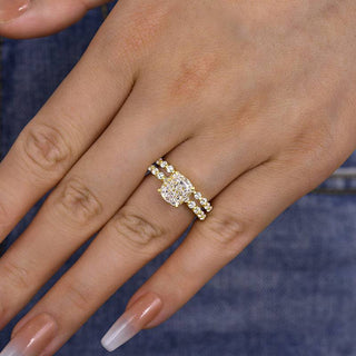 2.0CT Cushion Moissanite Diamond Hidden Halo Pave Bridal Engagement Ring Set