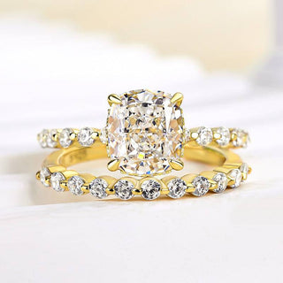 2.0CT Cushion Moissanite Diamond Hidden Halo Pave Bridal Engagement Ring Set