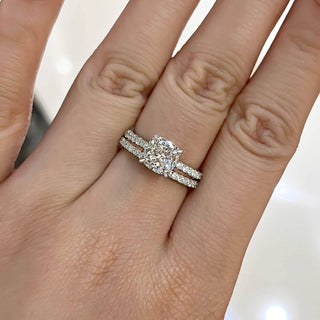 2.0CT Cushion Moissanite Diamond Halo Pave Bridal Engagement Ring Set